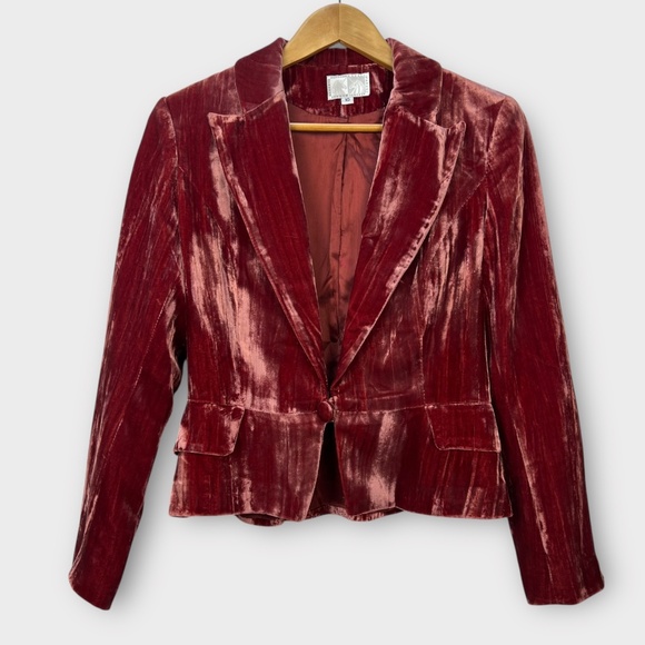 VINTAGE Alberto Makali Y2K Women Silk Velvet Jacket Burgundy Romantic Whimsigoth - Picture 4 of 15